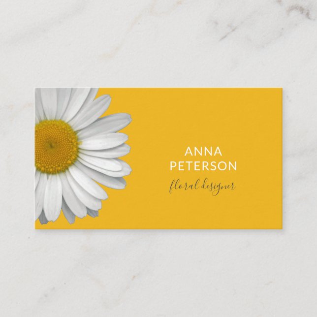 Cartão De Visita Mínima Moderna Elegante Daisy Flower em amarelo (Frente)