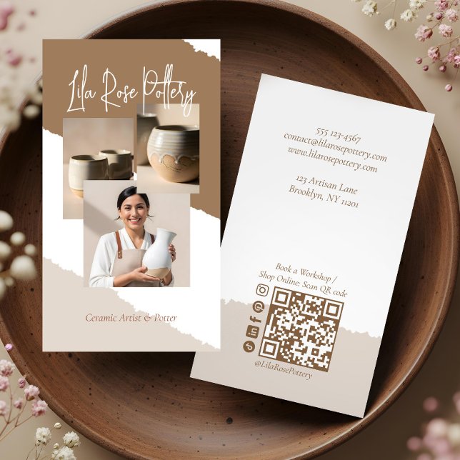 Cartão De Visita Minimal Artistic Handmade Pottery Photo Collage (Minimal Artistic Handmade Pottery Photo Collage Business Card)