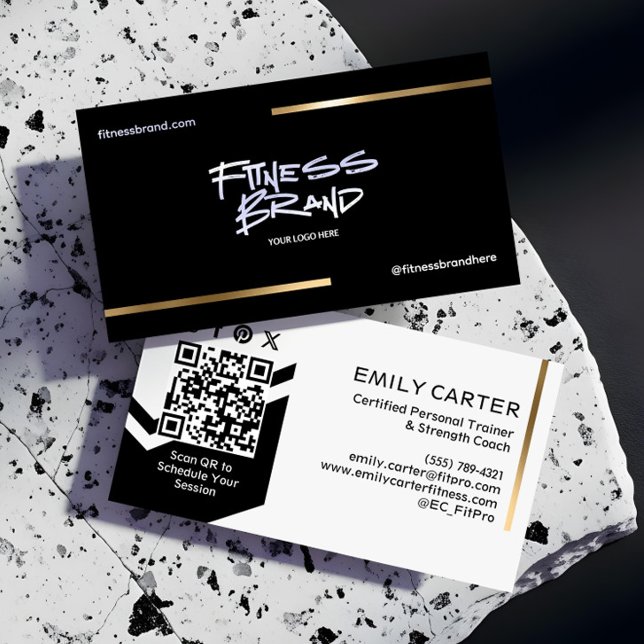 Cartão De Visita Minimal Black & Gold Trendy Fitness Trainer Logo (Minimal Black & Gold Trendy Fitness Trainer Logo Business Card)