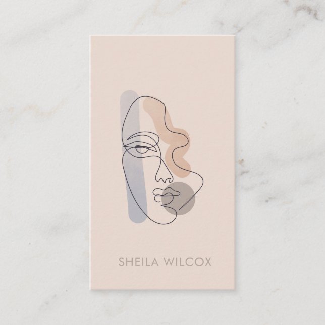 Cartão De Visita Minimal Blush Pink Line Art Lady Business Card  (Frente)