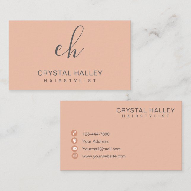 Cartão De Visita Minimal Blush Script Logo Hairstylist (Frente/Verso)