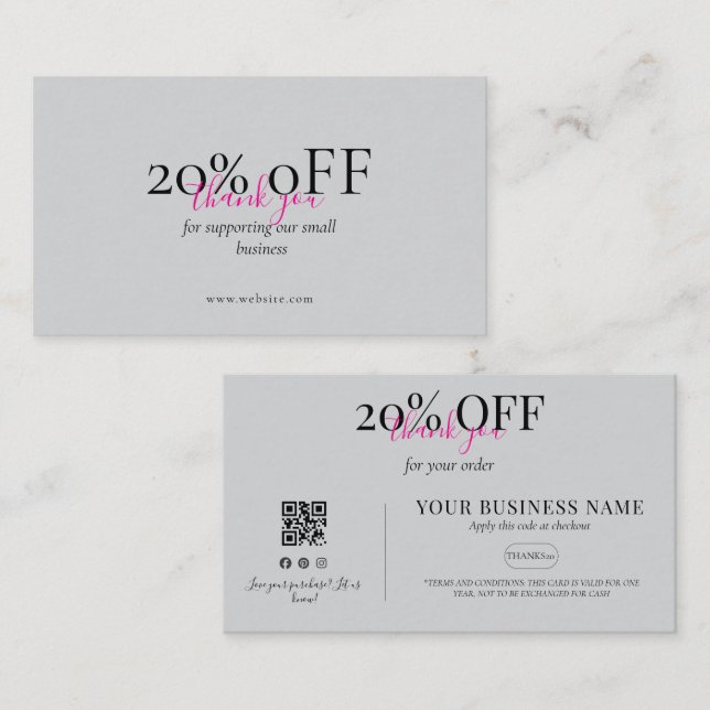 Cartão De Visita Minimal Coral Pink QR Discount Business Card (Frente/Verso)