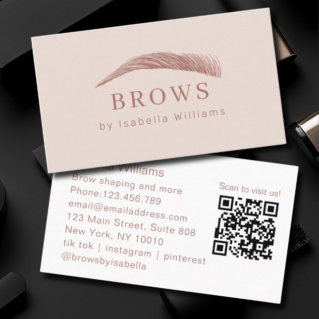 Cartão De Visita Minimal Elegant Eyebrow Salon QR-Code (Minimal Elegant Eyebrow Salon QR-Code Business Card)