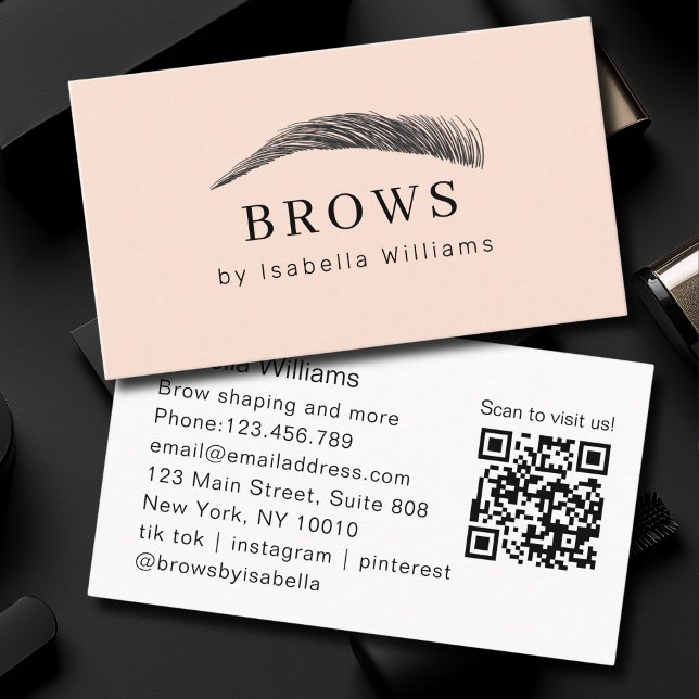 Cartão De Visita Minimal Elegant Eyebrow Salon QR-Code (Minimal Elegant Eyebrow Salon QR-Code Business Card)