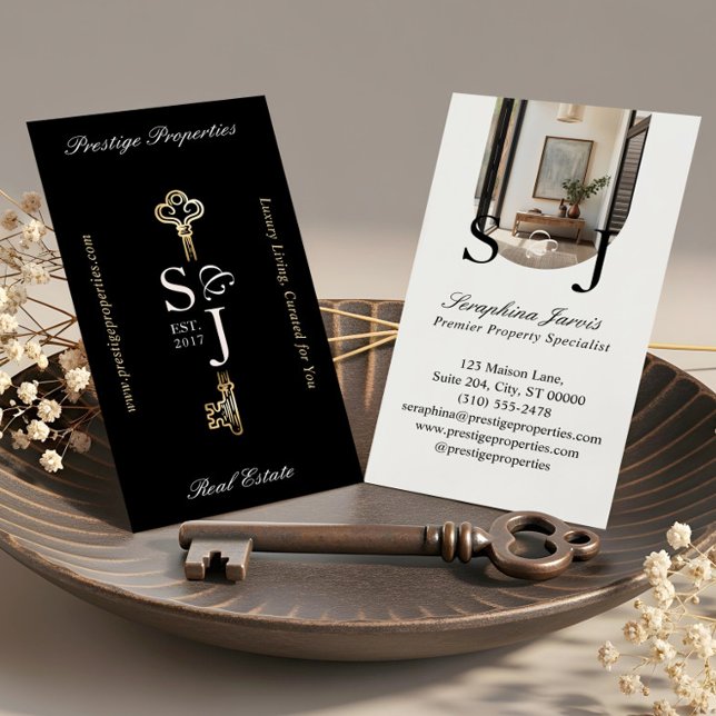 Cartão De Visita Minimal Elegant Key Monogram Stylish Arch Photo  (Minimal Elegant Key Monogram Stylish Arch Photo Business Card)