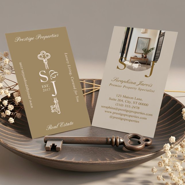 Cartão De Visita Minimal Elegant Key Monogram Stylish Arch Photo  (Minimal Elegant Key Monogram Stylish Arch Photo Business Card)