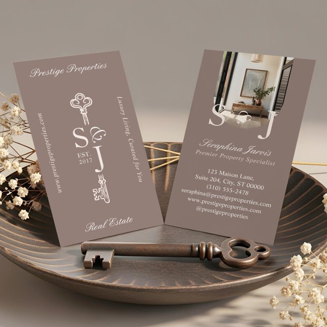 Cartão De Visita Minimal Elegant Key Monogram Stylish Arch Photo  (Minimal Elegant Key Monogram Stylish Arch Photo Business Card)