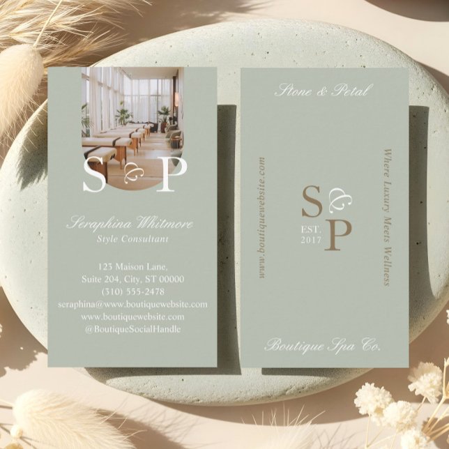 Cartão De Visita Minimal Elegant Simple Monogram Stylish Arch Photo (Criador carregado)