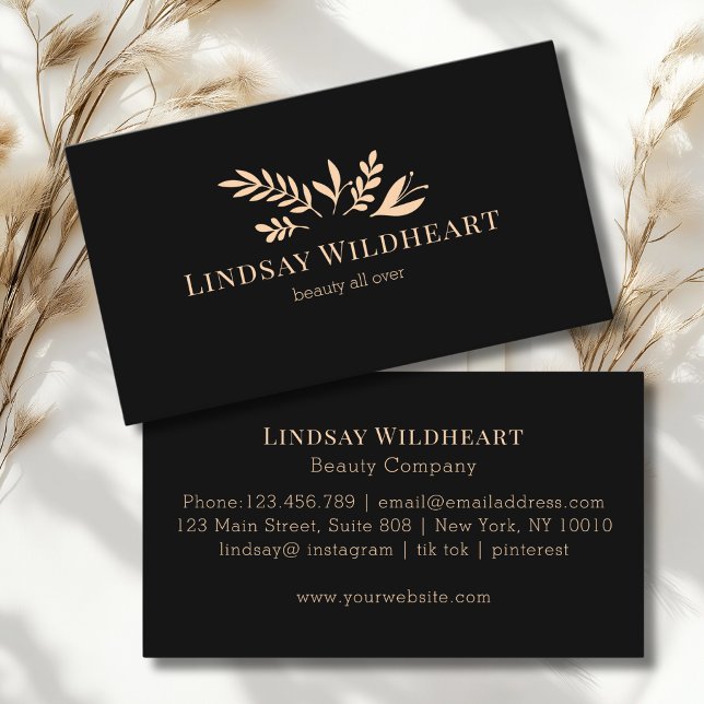 Cartão De Visita Minimal Floral Black Botanical Beauty (Minimal Floral Black Botanical Beauty Business Card)