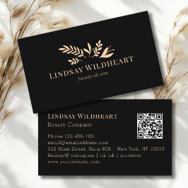 Cartão De Visita Minimal Floral Black Botanical Beauty QR Code