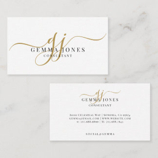 Cartão De Visita Minimal Gold Script Monogram Consultant