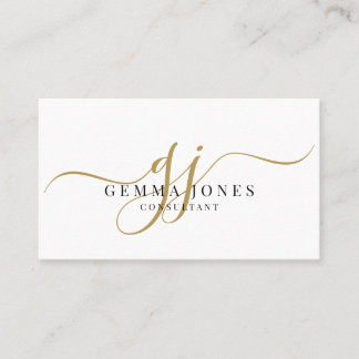 Cartão De Visita Minimal Gold Script Monogram Consultant