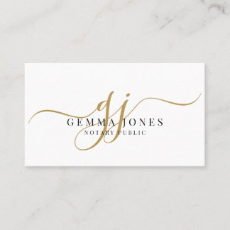 Cartão De Visita Minimal Gold Script Monogram Notary Public