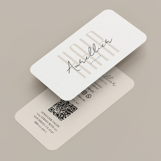 Cartão De Visita Minimal Hair Stylist Beauty Salon Spa White Sand (Minimal Hair Stylist Beauty Salon Spa White Sand Business Card
)