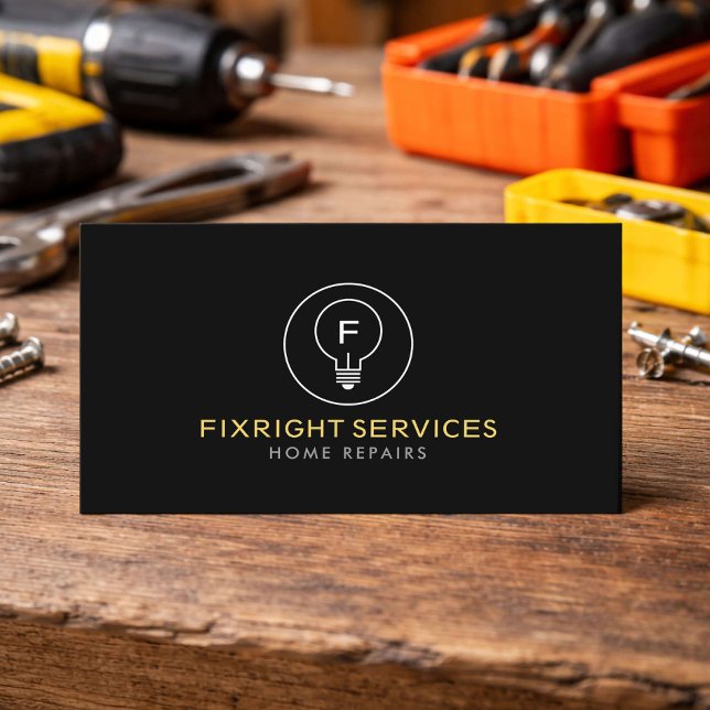 Cartão De Visita Minimal Handyman Services Logo Black (Criador carregado)
