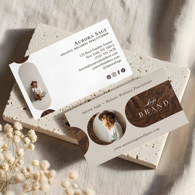 Cartão De Visita Minimal Holistic Celestial Moon Photo Woodgrain (Minimal Holistic Celestial Moon Photo Woodgrain Business Card)