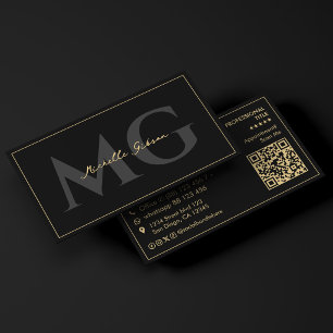 Cartão De Visita Minimal Inicial Preto Script Profissional