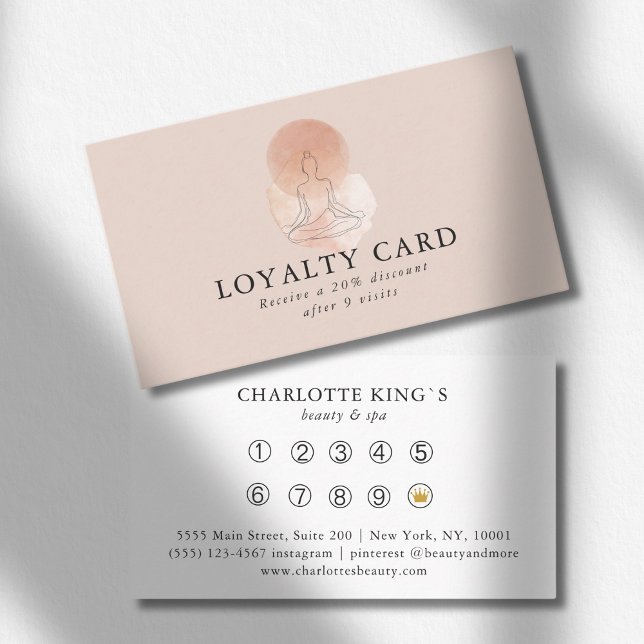 Cartão De Visita Minimal Line Art Woman Meditation Salon Loyalty (Minimal Line Art Woman Meditation Salon Loyalty Business Card)