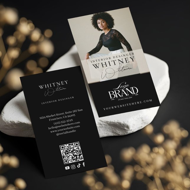 Cartão De Visita Minimal Luxury Black Interior Designer Photo Logo (Minimal Luxury Black Interior Designer Photo Logo Business Card)