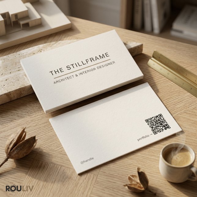 Cartão De Visita Minimal Modern Architect | QR Code Warm White (Minimal Modern Architect Business Card QR Code Warm White)