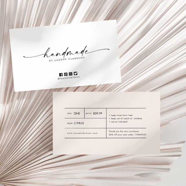 Cartão De Visita Minimal Modern Handmade Price Tag (Criador carregado)
