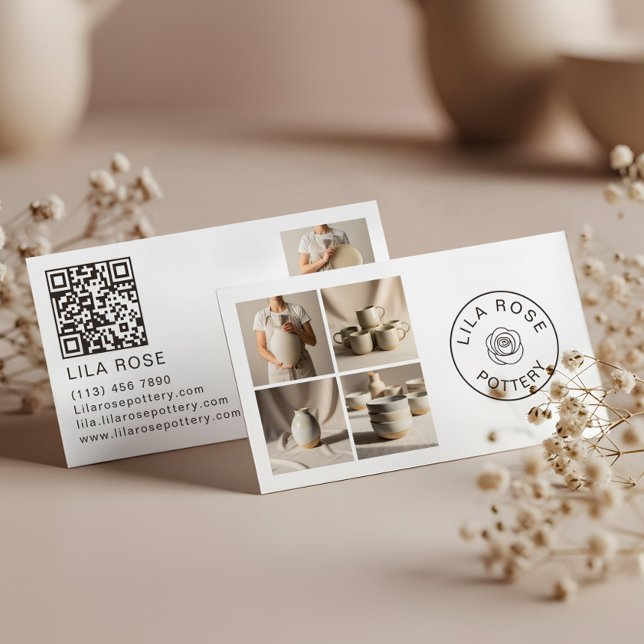 Cartão De Visita Minimal Modern Photo Collage Pottery Professional (Minimal Modern Photo Collage Pottery Professtional Business Card)