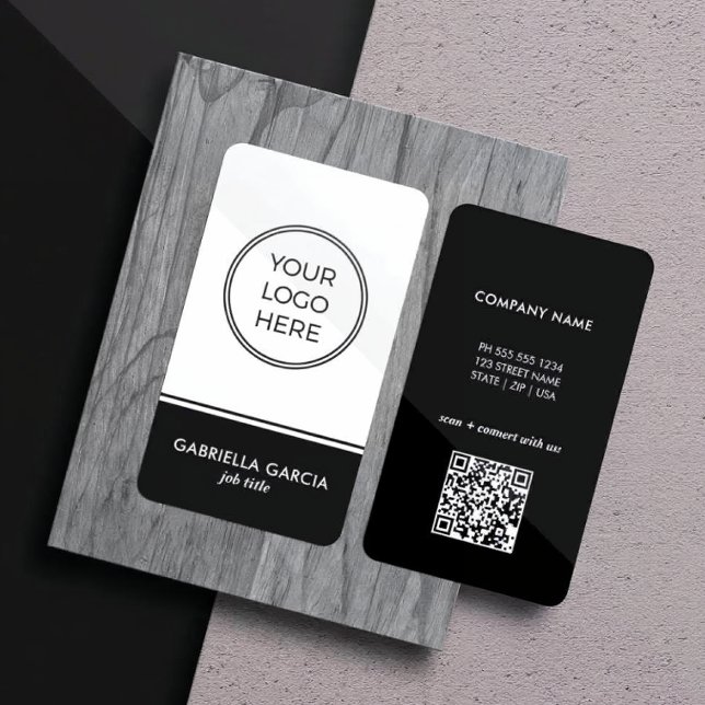 Cartão De Visita Minimal Modern Professional QR Code Logo (Business Card shown in 3.5 x 2 inches with round corners.)