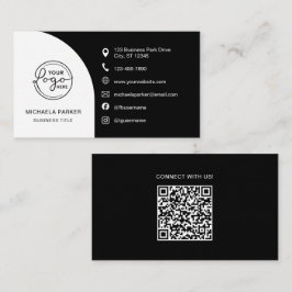 Cartão De Visita Minimal Professional Custom Logo QR Code Black