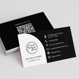 Cartão De Visita Minimal Professional Custom Logo QR Code Black