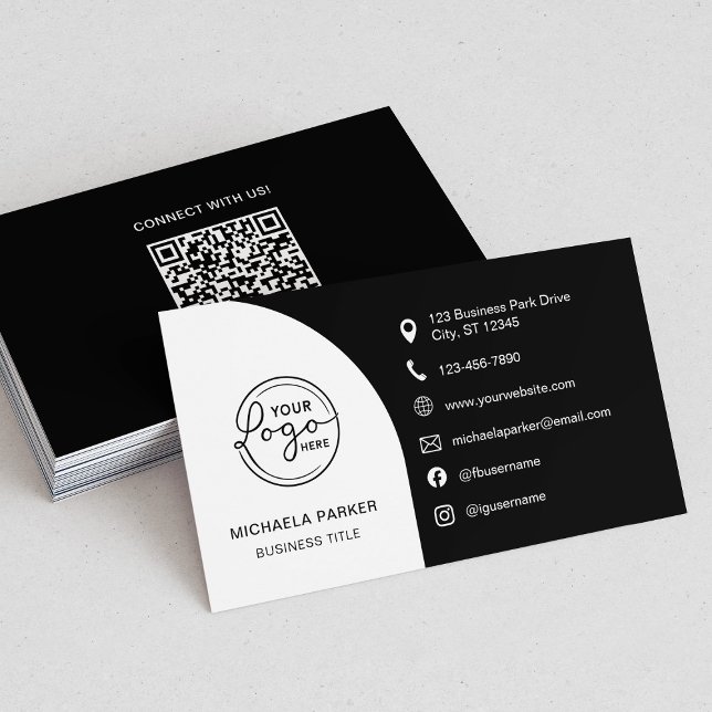 Cartão De Visita Minimal Professional Custom Logo QR Code Black (Criador carregado)