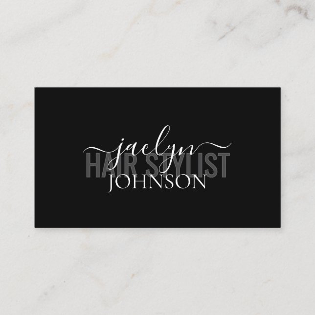 Cartão De Visita Minimal Script Calligraphy White Gray Black Custom (Frente)