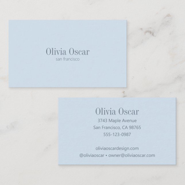 Cartão De Visita Minimal Simple Soft Blue Modern Professional (Frente/Verso)