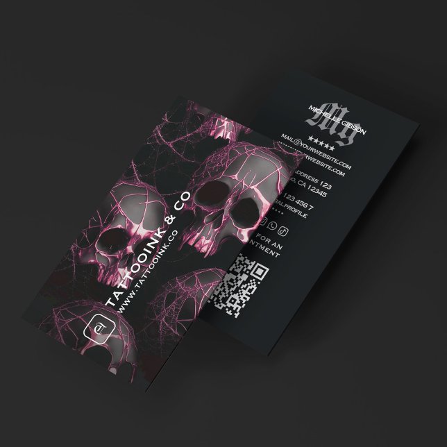 Cartão De Visita Minimal Tattoo Artist Skull Tattooist Logo Black  (Minimal Tattoo Artist Skull Tattooist Logo Black Business Card
)