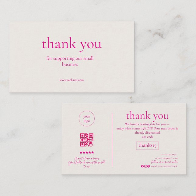 Cartão De Visita Minimal Thank You Small Business Card Dusty Rose P (Frente/Verso)