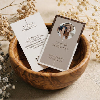 Cartão De Visita Minimal Woodgrain Photo Photography Professional 