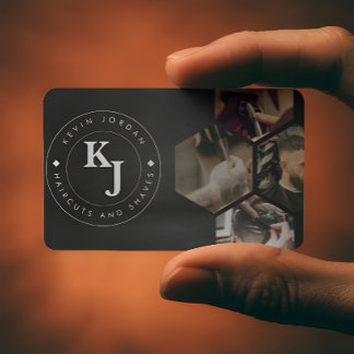 Cartão De Visita Minimalist Black and White Barbershop Modern