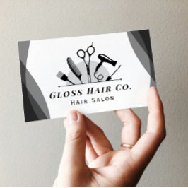 Cartão De Visita Minimalist Black and White Hair Salon Business Car