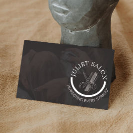 Cartão De Visita Minimalist Black and White Hair Stylist Monochrome