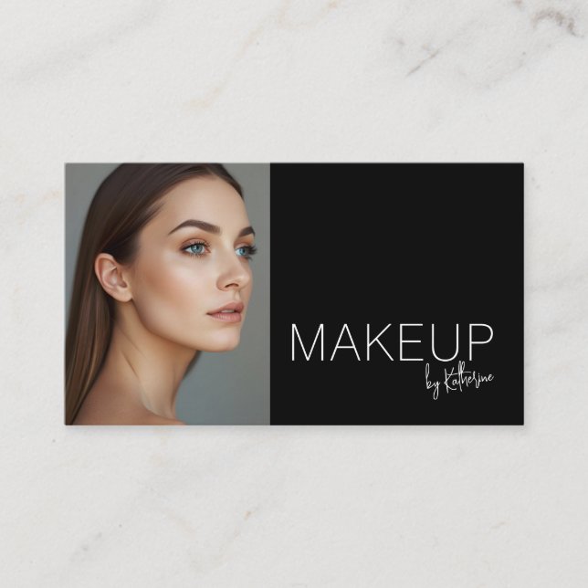 Cartão De Visita Minimalist Black White Photo Makeup Business Card (Frente)