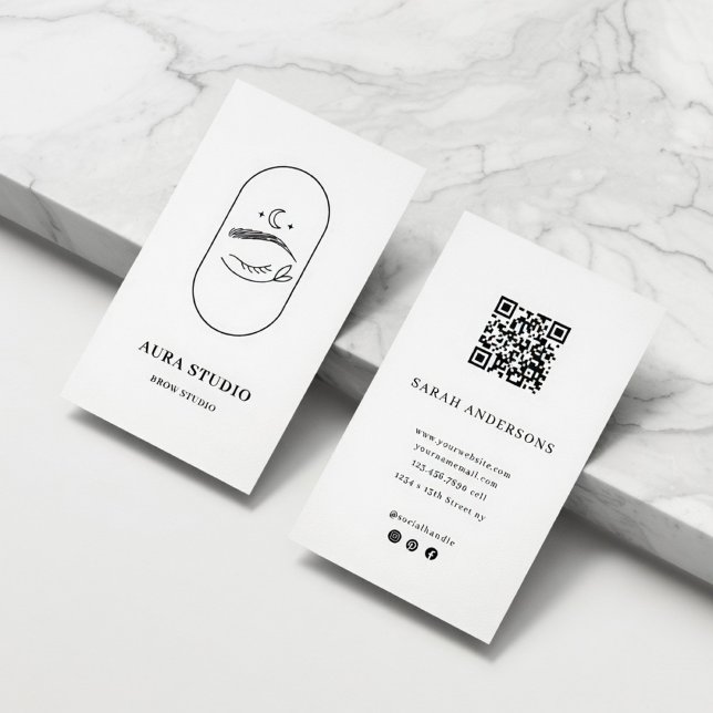 Cartão De Visita Minimalist Brow Artist Business Card with QR Code  (Criador carregado)