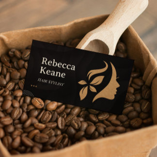 Cartão De Visita Minimalist Brown Gold Hair Stylist Modern