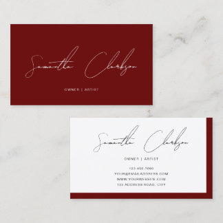Cartão De Visita Minimalist Burgundy Dark Red Handwritten Script