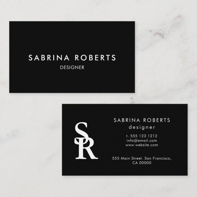 Cartão De Visita Minimalist Business Card Elegant Black and White  (Frente/Verso)