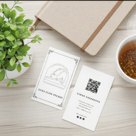 Cartão De Visita Minimalist Cat Yoga Instructor Card with QR Code