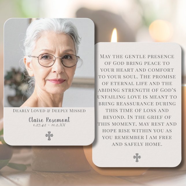 Cartão De Visita Minimalist Cross Funeral Photo Prayer Card (Minimalist Cross Funeral Photo Prayer Card
)
