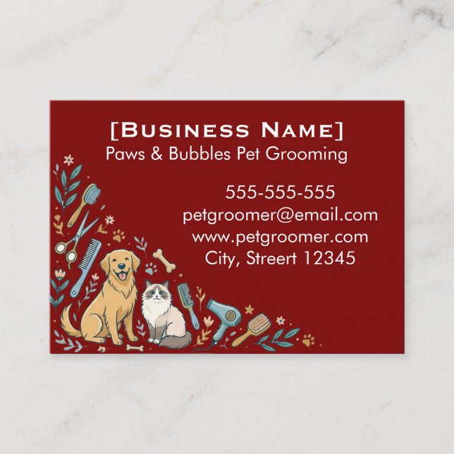Cartão De Visita Minimalist Custom Pet Groomer Business Card  (Frente)