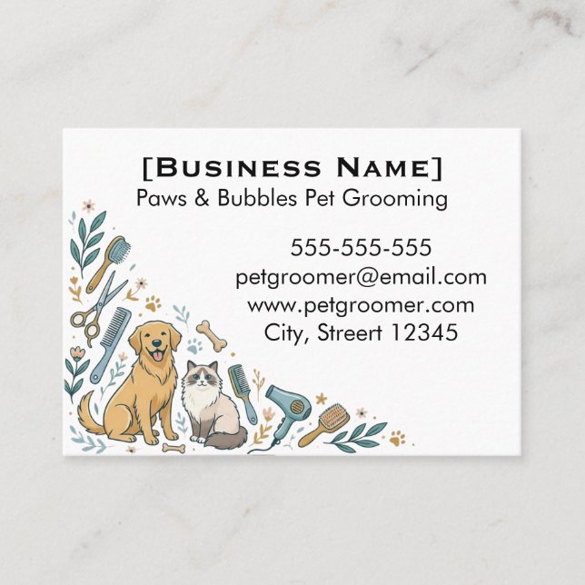 Cartão De Visita Minimalist Custom Pet Groomer Business Card  (Frente)