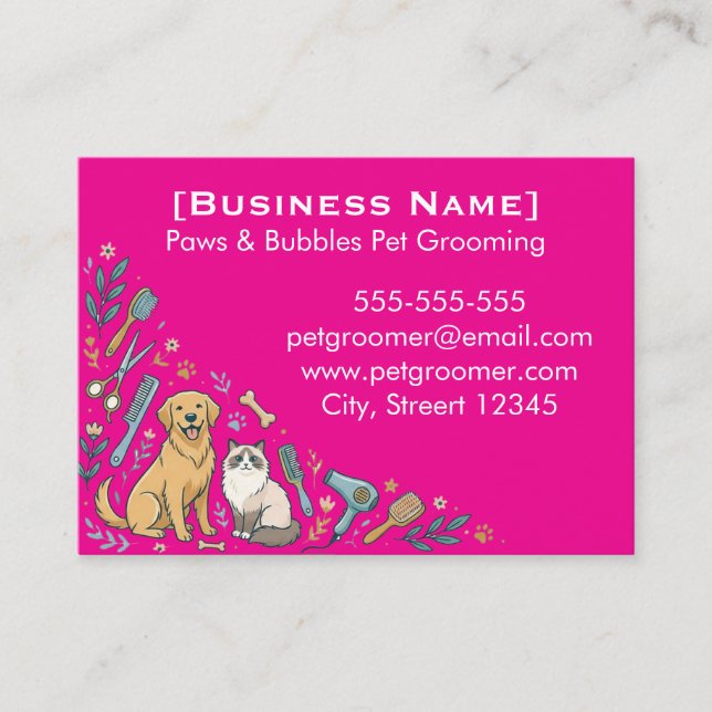Cartão De Visita Minimalist Custom Pet Groomer Business Card  (Frente)