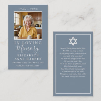 Cartão De Visita Minimalist Dusty Blue Jewish Funeral Prayer Card