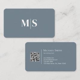 Cartão De Visita Minimalist Elegant Teal Green Initials QR Code